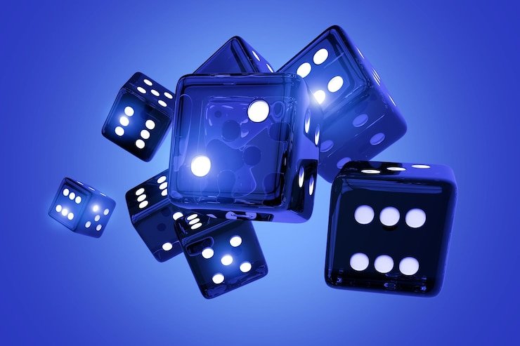 Meja baccarat Dream Gaming dengan kartu terbuka dan chip di atas meja